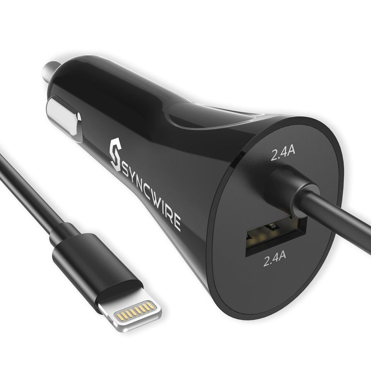 Syncwire iPhone in Car Charger 4.8A/24W [Apple MFi Certified] with Built-in Lightning Cable - POPnCASE