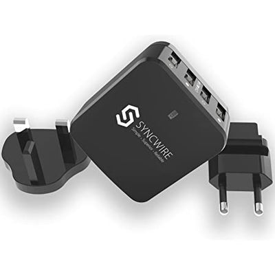 Syncwire 4-Port USB Charger Plug with UK EU US International Travel Adaptor Black - POP & CASE