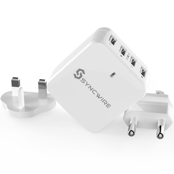 Syncwire 4-Port USB Charger Plug with UK EU US International Travel Adaptor - POPnCASE
